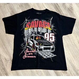Popular Poison Black‎ Graphic T Shirt Mens S/M Car Lightning Print Tee